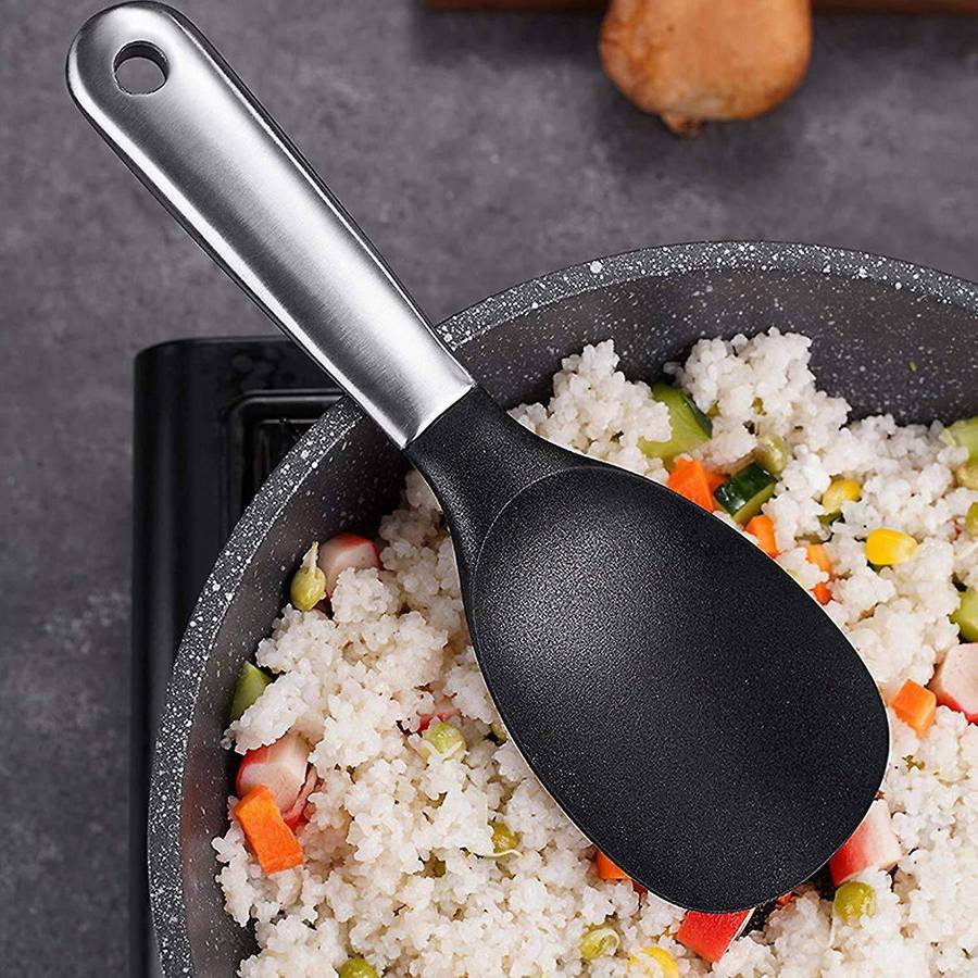 Stainless Steel Silicone Clad Steel Rice Spoon Kitchen Utensils Non-Stick Heat-Resistant, Environmen