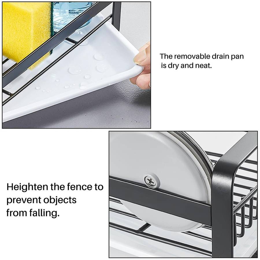 Stainless Steel Sponge Holder with Dishcloth Drying Rack, Kitchen Sink Organizer Tray Sponge Brush
