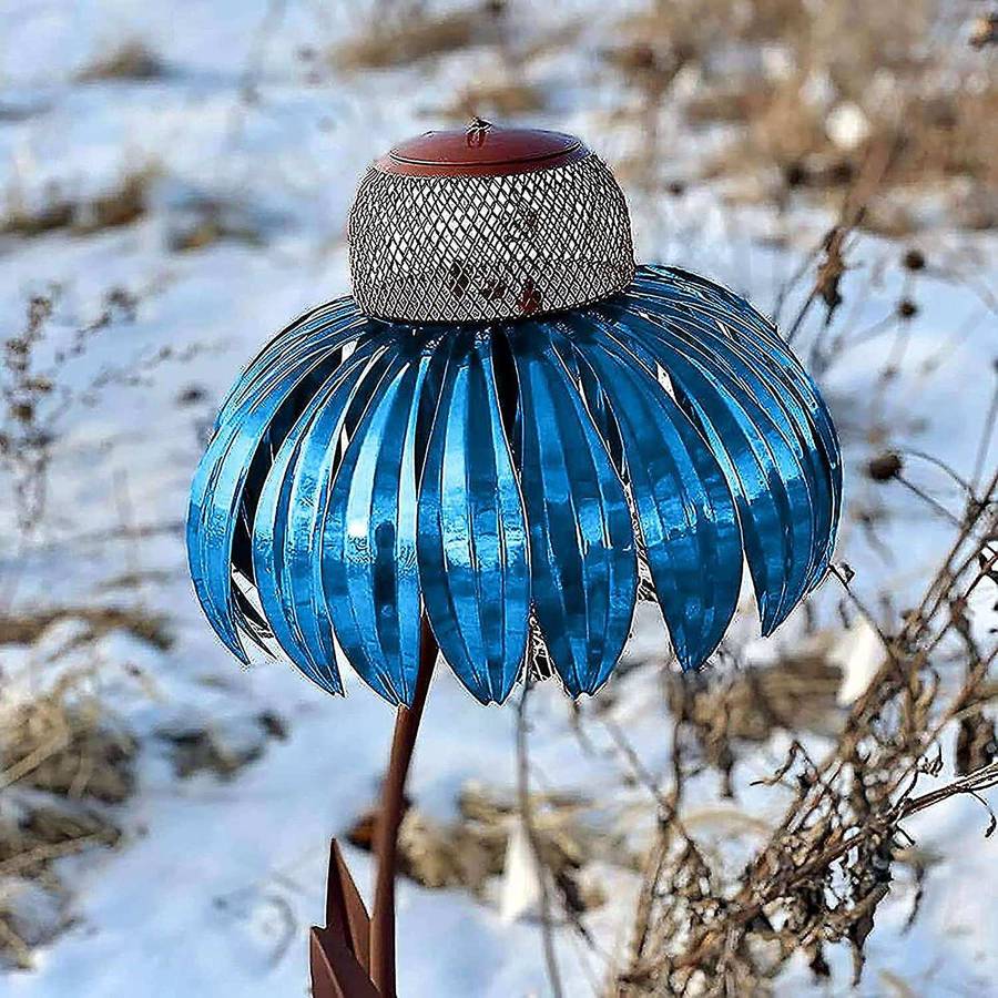 Standing Bird Feeder, Outside Rust Resistant Metal Bird Feeder with Stand, Flower Stakes, Garden Dec