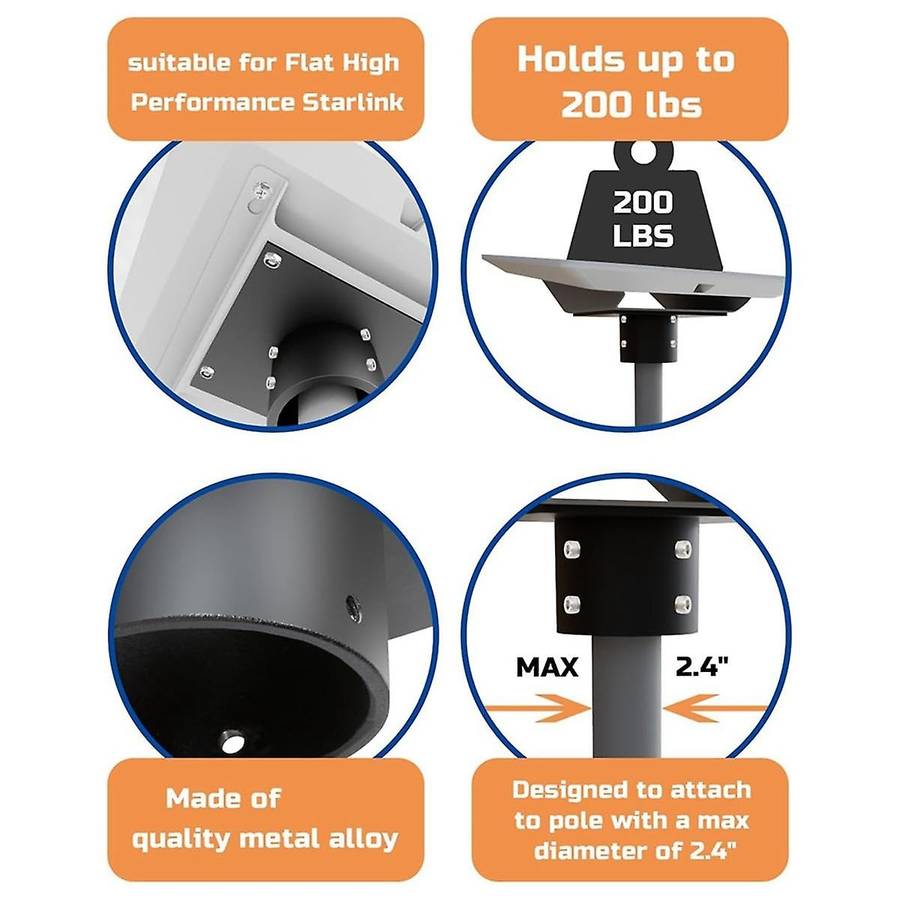 Star Link Flat High Performance Pipe Adapter, Star Link Mounting Kit for Performance Star Link Inter
