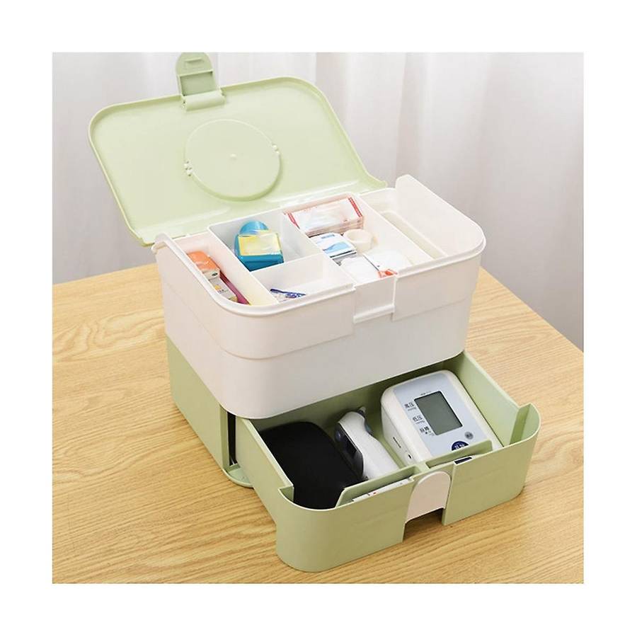 Storage Box Container Bin with Removable Tray Portable Handle Family Emergency Medicine Kit Case Org