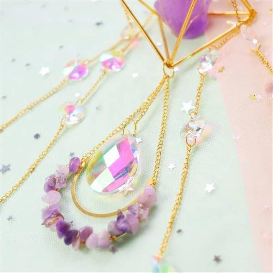 Suncatcher Crystal Boho Decor, Purple Gemstone Sun Catcher Hanging for Windows, Housewarming Spiritu
