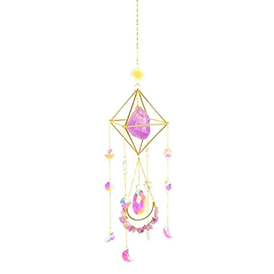 Suncatcher Crystal Boho Decor, Purple Gemstone Sun Catcher Hanging for Windows, Housewarming Spiritu