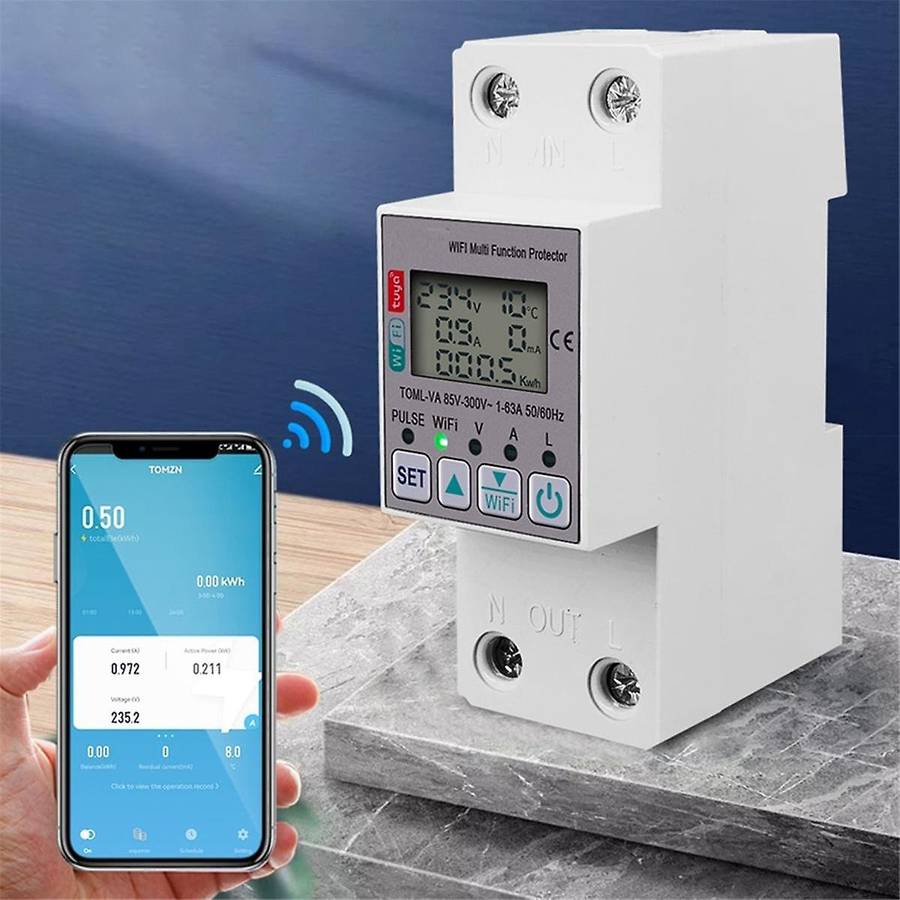 Tuya 63A 110V 220V WiFi Energy Meter Kwh Metering Switch Timing Function with Voltage Current and Le