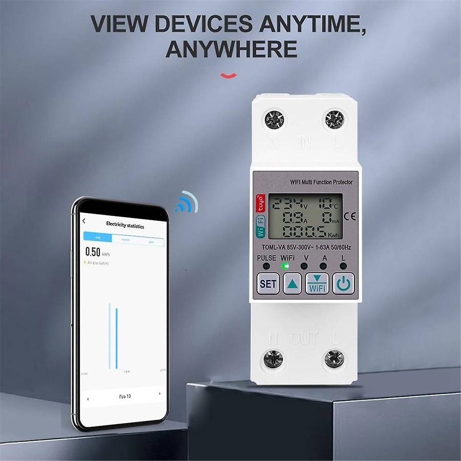 Tuya 63A 110V 220V WiFi Energy Meter Kwh Metering Switch Timing Function with Voltage Current and Le