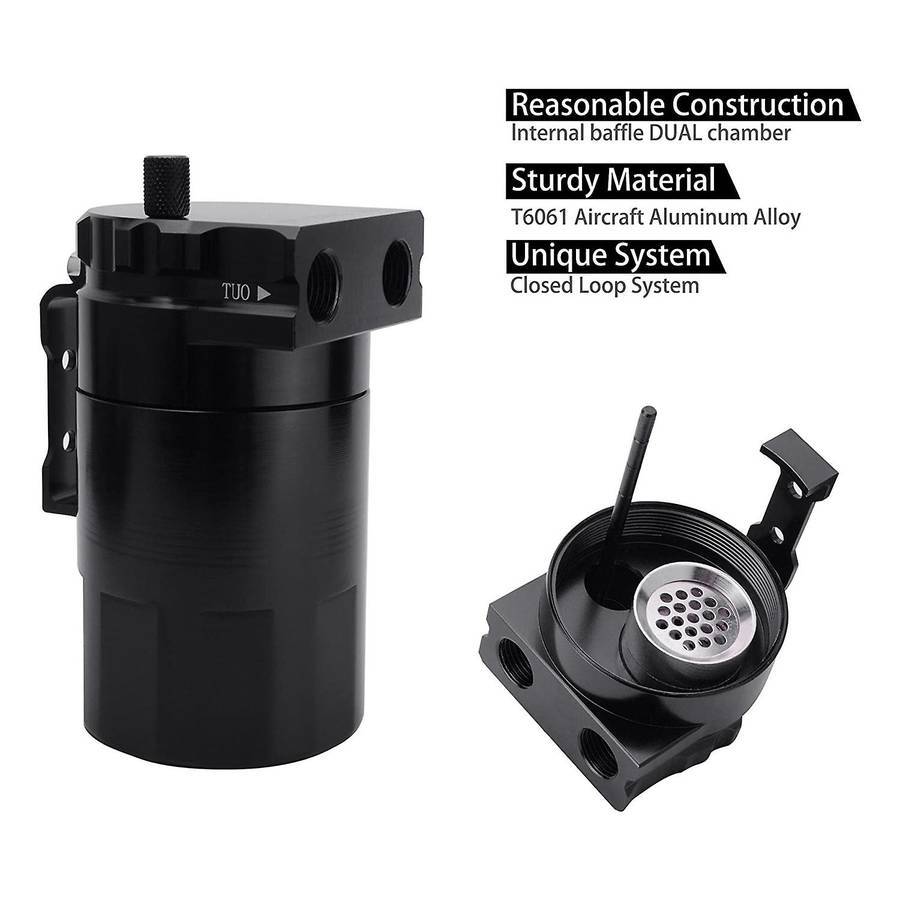 Universal 300Ml Oil Catch Can Tank Polish Baffled Engine Air Oil Separator Tank Reservoir Kit-Black