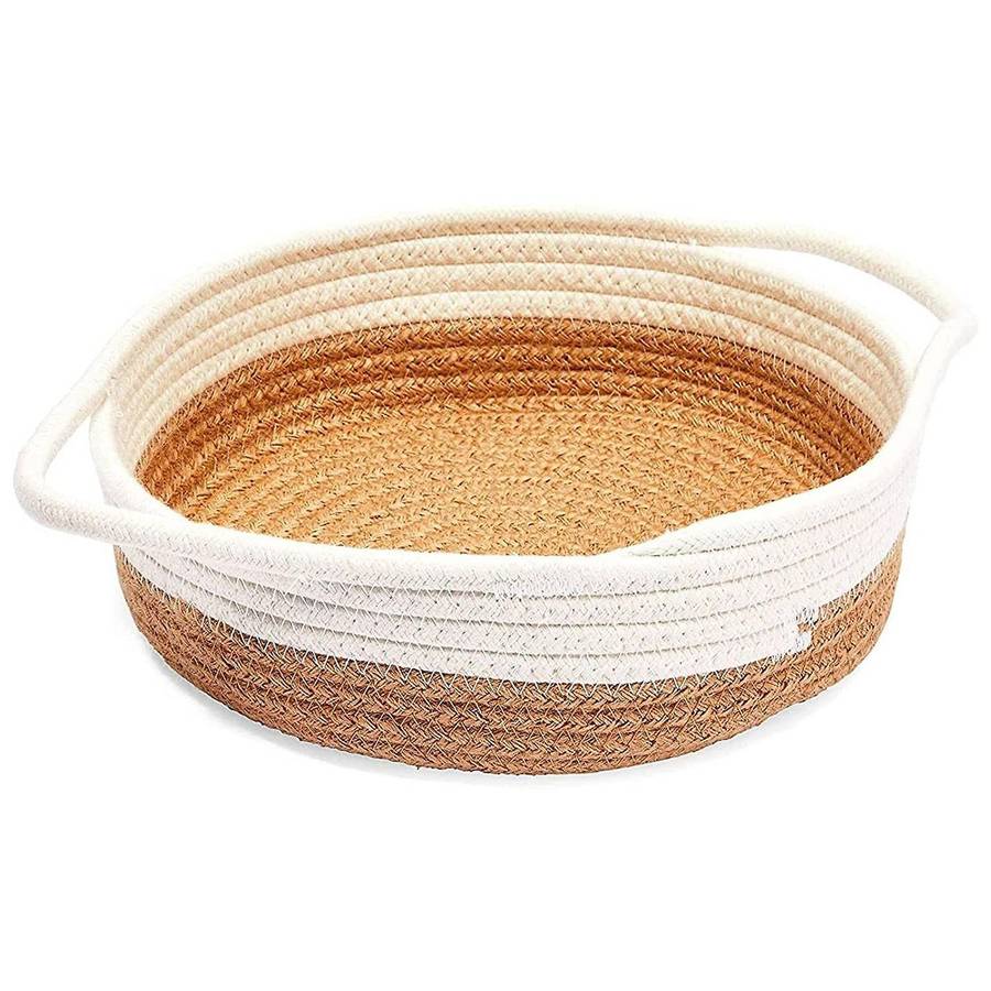 White Woven Fruit Basket Set with Handles (9.8 X 8.7 X 2.8inch,3pack)