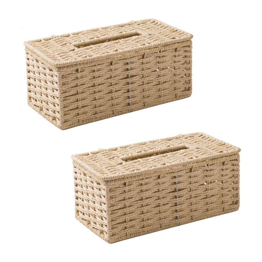 2x Rattan Tissue Box, Vintage Napkin Holder,desk Decoration (beige)