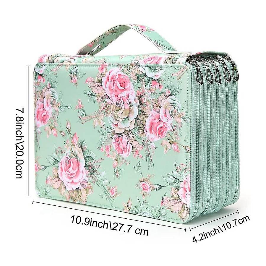 252 Slots Pencil Holder with Zipper Closure Twill Fabric , Green Rose
