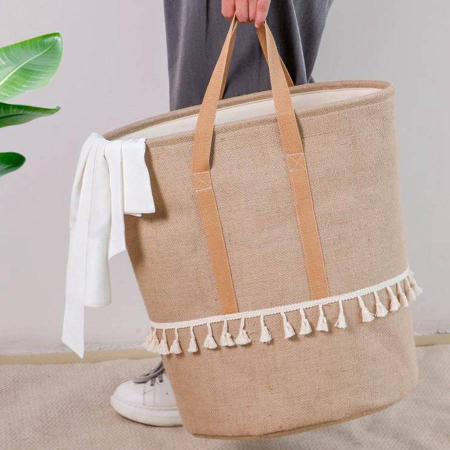 Foldable Braided Jute Cloth Basket Cotton Linen Dirty for Home Grey
