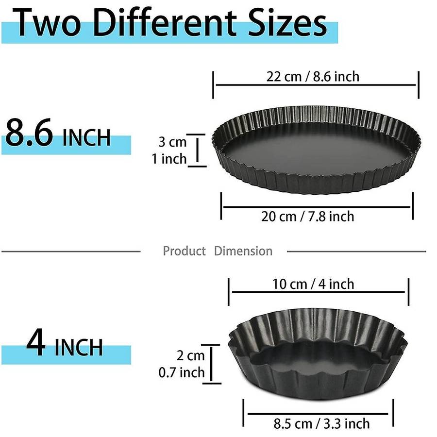 Set Of 6 Tart Moulds with Loose Base, Carbon Steel Tartelette Moulds