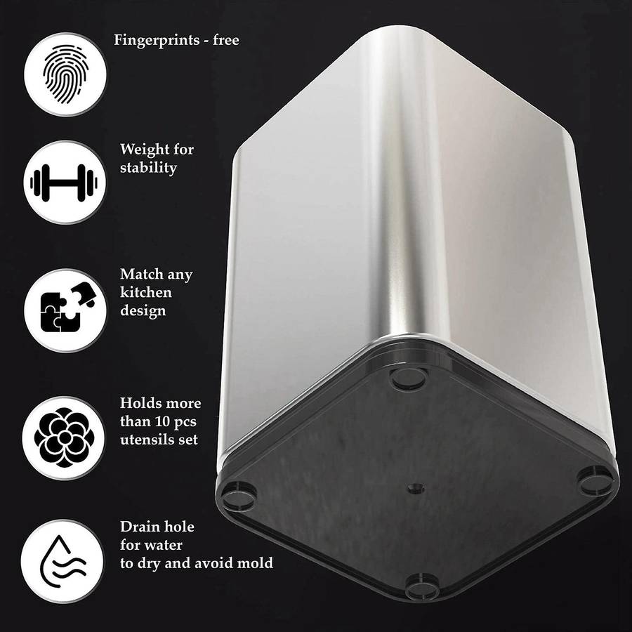 Stainless Steel Kitchen Utensil Holder, Modern Rectangular ,17x11cm