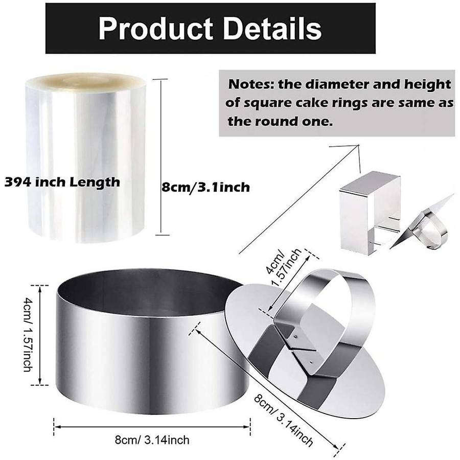 Set Of 12 Round and Square Cake Rings, Food Ring Dessert Rings Set