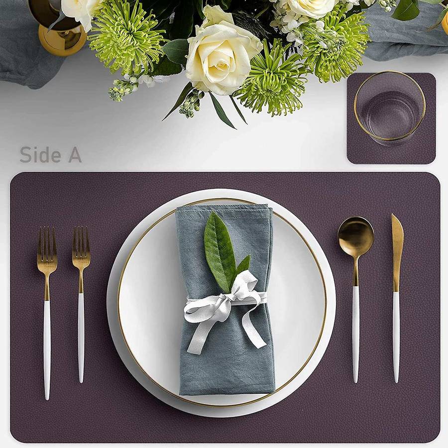 Placemats Leather and Coasters, Double-sided Pu Mats (brown/white)