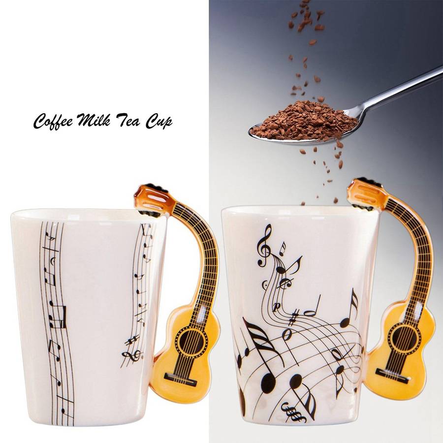 Guitar Handle Ceramic Free Spectrum Mug Unique Musical Instrument Cup