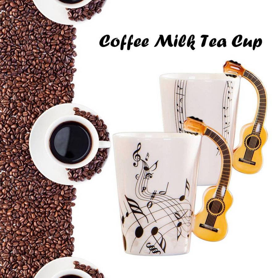 Guitar Handle Ceramic Free Spectrum Mug Unique Musical Instrument Cup