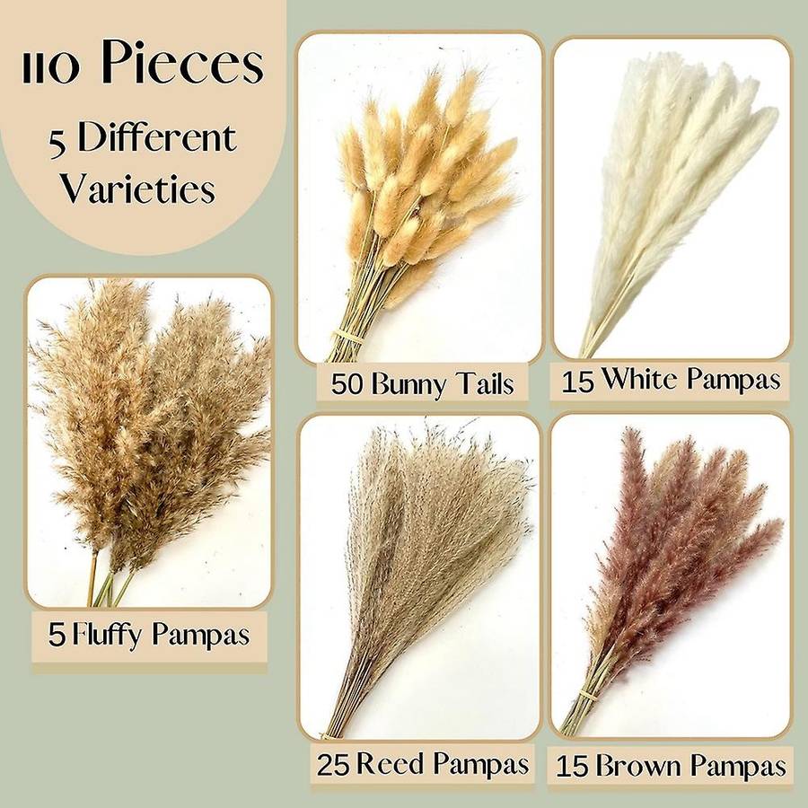 110 Pcs Pampas Grass Boho Decor Dried Grass Bouquet