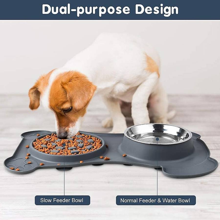 3-in-1 Slow Feeder Food Dog Bowl Pet Feed Mat Stainless Steel Bowl