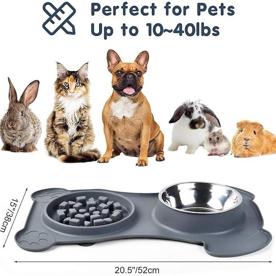 3-in-1 Slow Feeder Food Dog Bowl Pet Feed Mat Stainless Steel Bowl