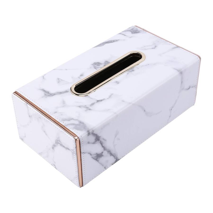 Golden Rim Tissue Marble Pu Leather Napkin Towel Holder Tissue Box