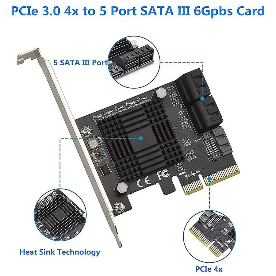 Pcie Sata Card 5 Port, Pci-e to Sata Expansion Card, for Windows