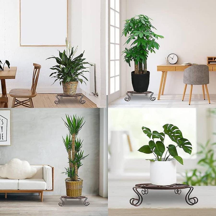 3 Pcs Indoor Floor-standing Green Wrought Iron Plant Stand Brown