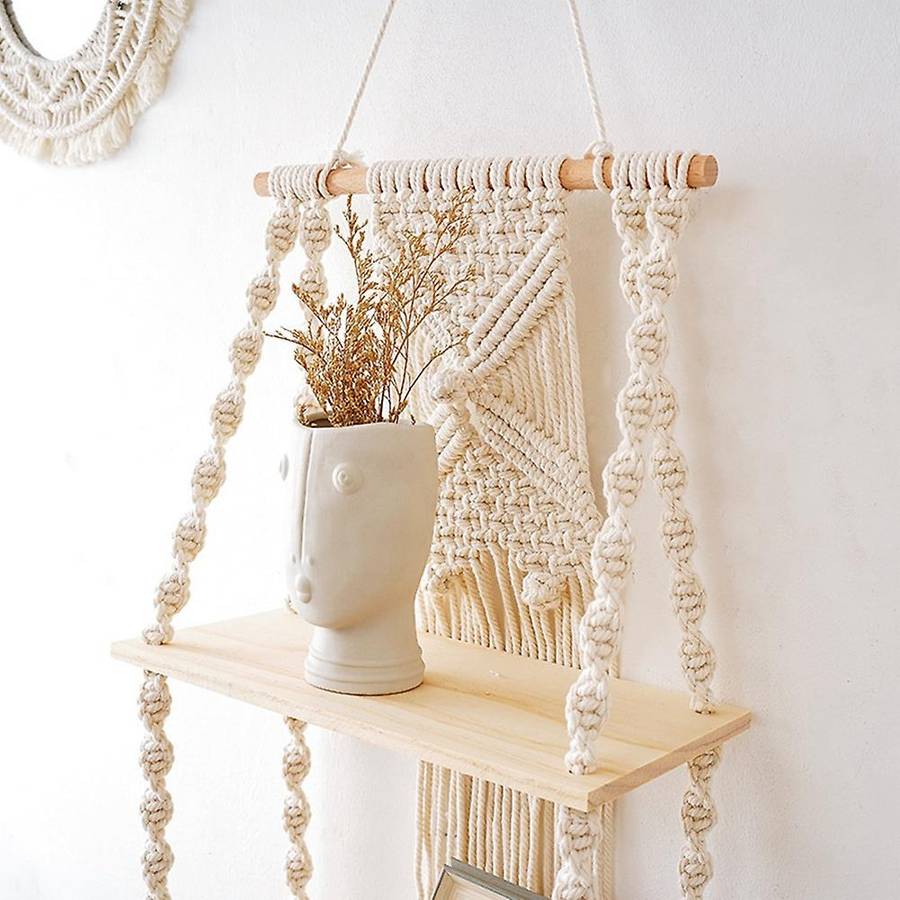 Handmade Woven Bohemian Tapestry Wall Shelf Flower Plant Rack