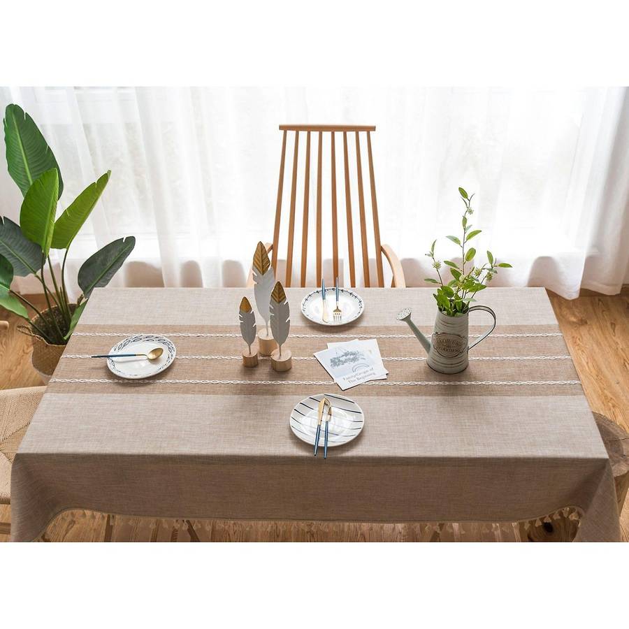 Square Tablecloth Embroidery Farmhouse Style Linen Fabric Tablecloth
