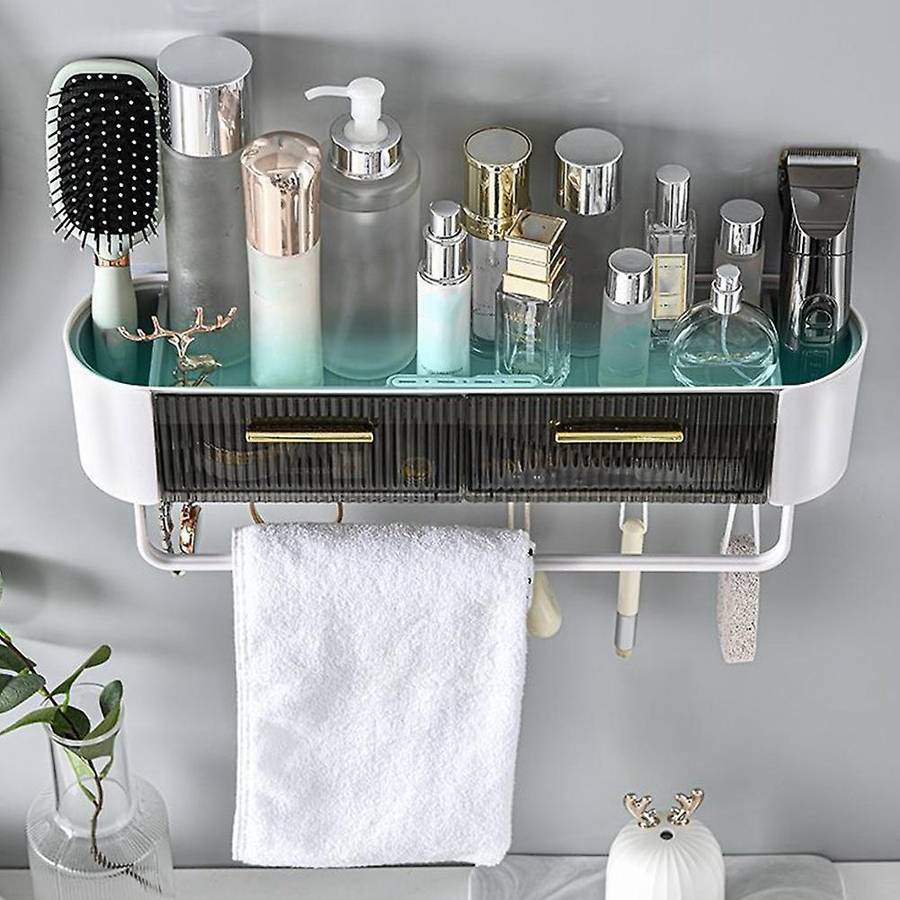 Storage Shelf with Towel Rack Organizer for Home Bathroom Gray