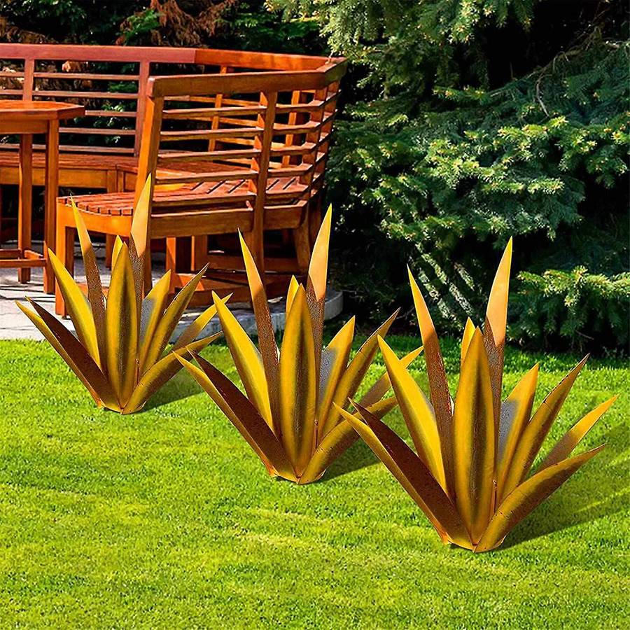 13.7inch Diy Metal Agave Plants,garden Lawn Ornaments-yellow