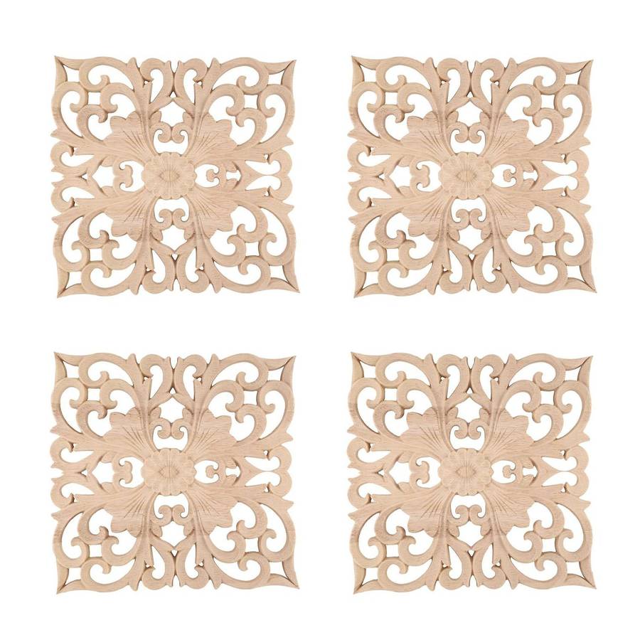 4x Wooden Decal European-style Applique Real Wood Carving 20x20x2cm
