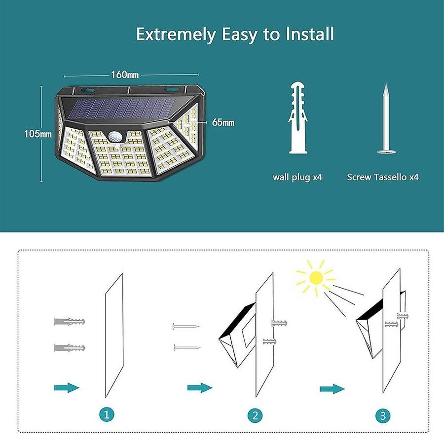 Outdoor Solar Security Lights, Solar Powered Lights 270 Wide Angle