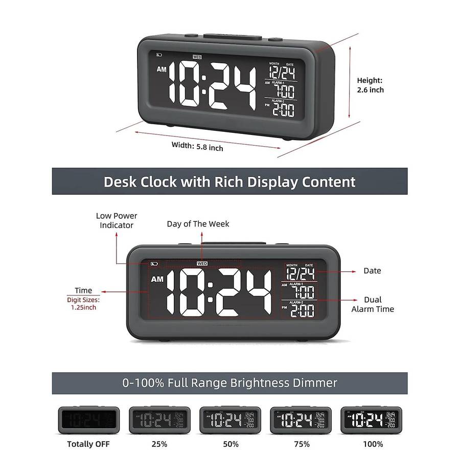 Alarm Clock for Heavy Sleepers, Bedside and Desk Digital Clock