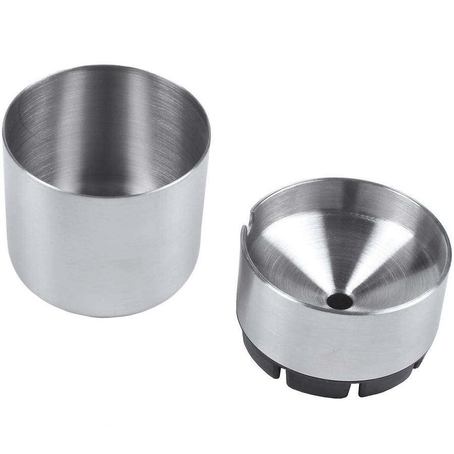 3x Stainless Steel Car Ashtray Smokeless Auto with Lid Ashtray