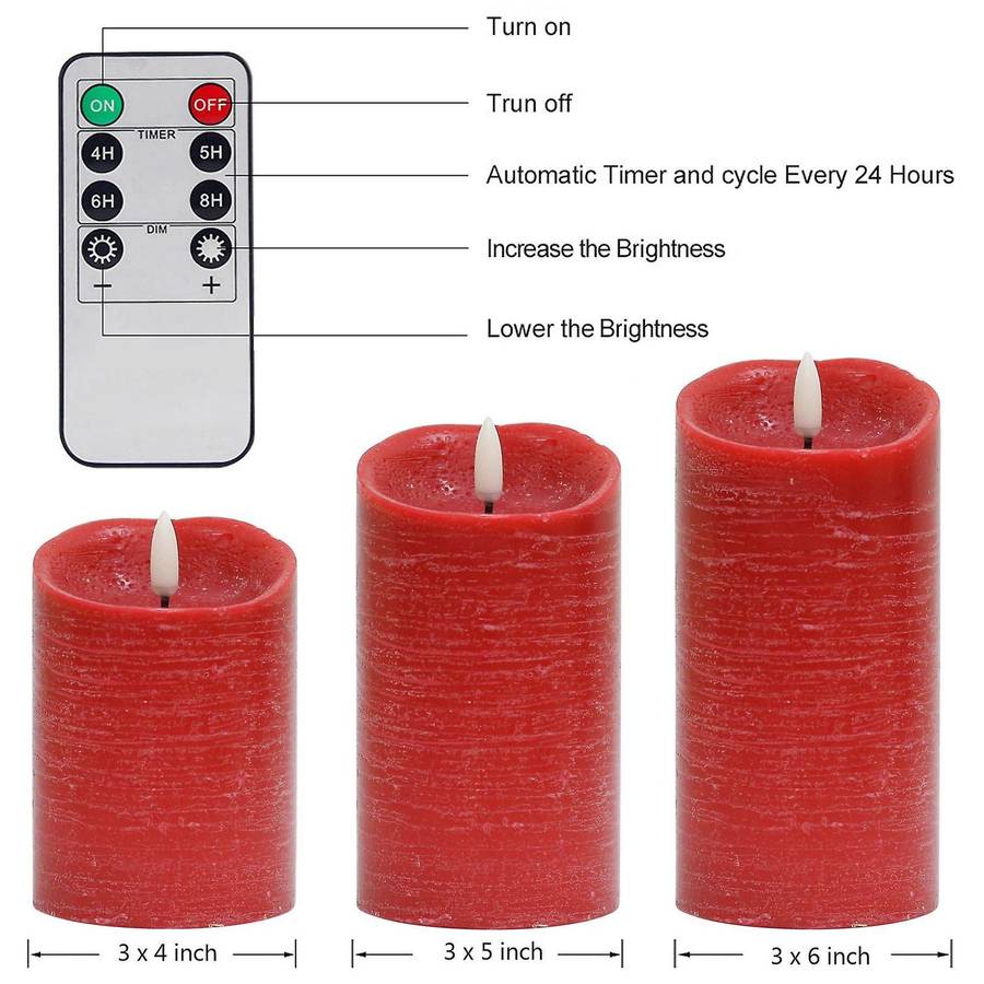 3d Flickering Candle Light Battery Remote Time Control Led (red)