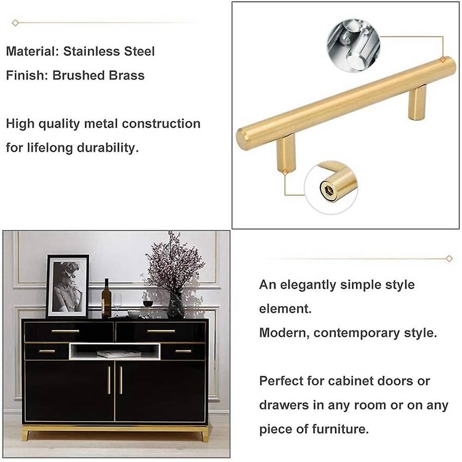 3in Hole Centers Brushed Cabinet Drawer T Bar Cupboard Door Handle