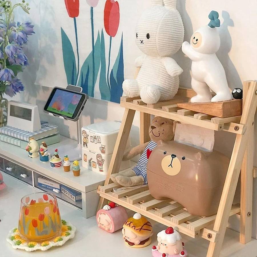 Double Layer Adjustable Wooden Bookshelf Stationery Organizer Shelves