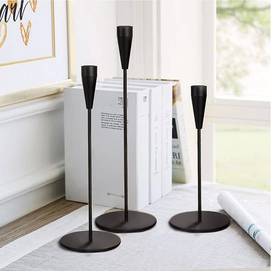 Metal High Cone Candle Holder Table Center Decoration-3 Piece Black