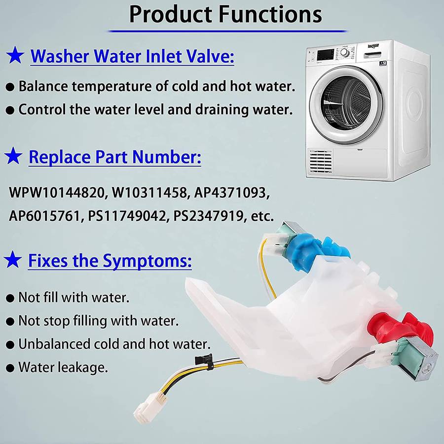 W10144820 Washer Water Inlet Valve for Kenmore Whirlpool Replaces