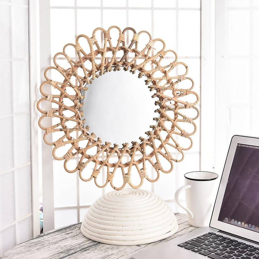 40cm Nordic Wicker Wall-mounted Mirror Rattan Round Home Wall Hanging