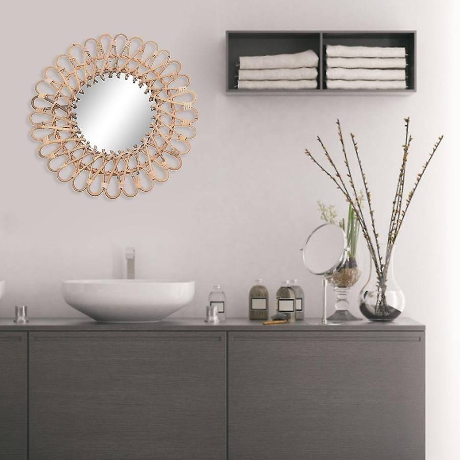 40cm Nordic Wicker Wall-mounted Mirror Rattan Round Home Wall Hanging