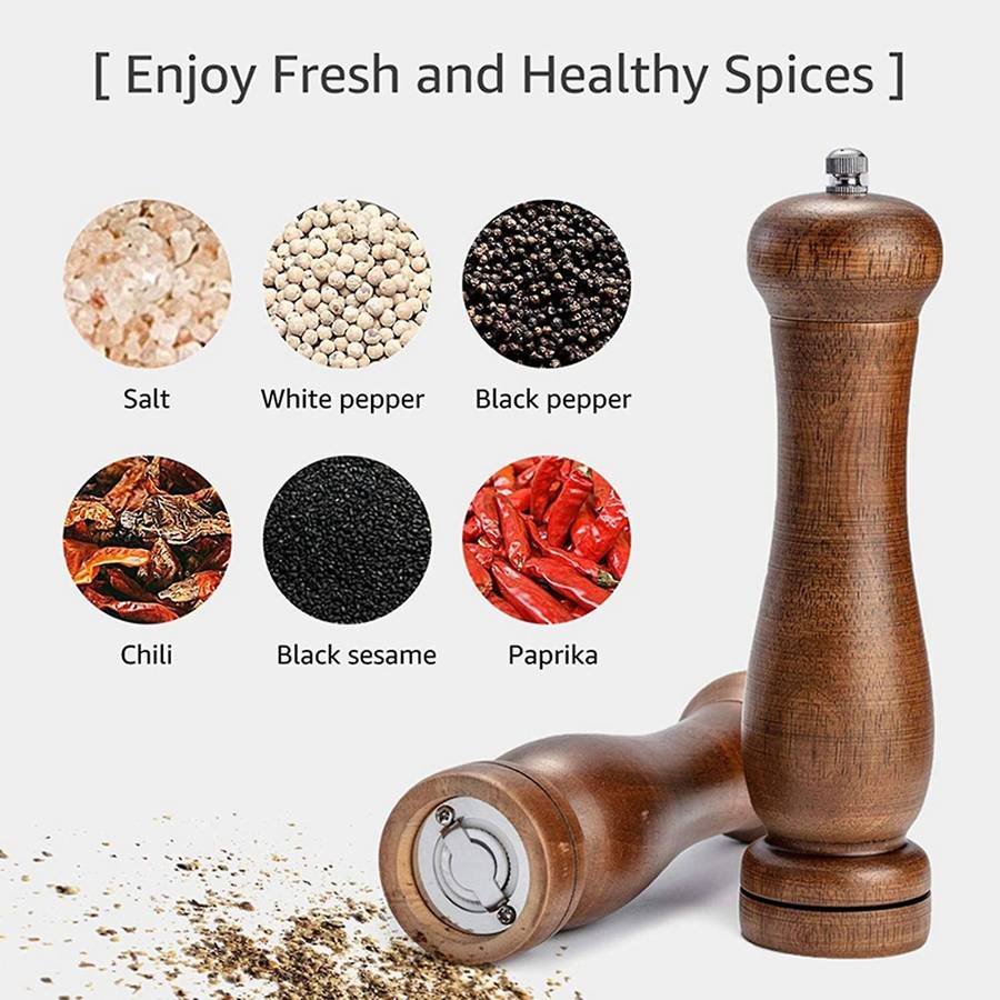 2pcs 8 Inch Antique Wooden Salt and Pepper Grinder Set for Seasoning