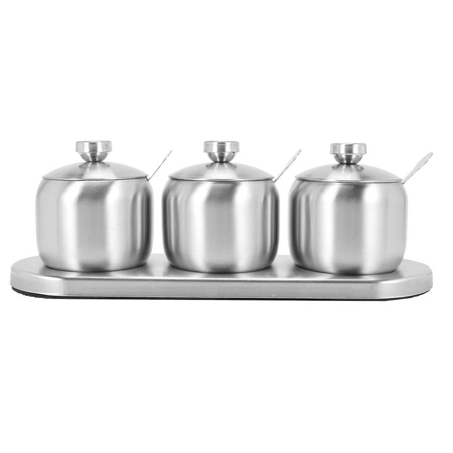 18/8 Stainless Steel Containers Set with 3 Serving Spoons and Base