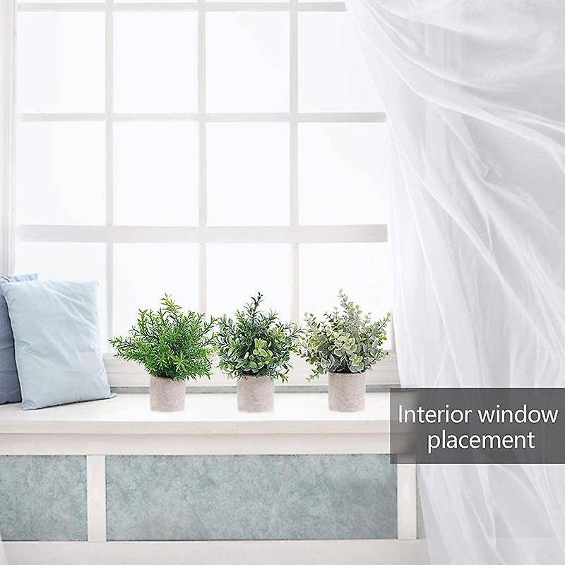 3 Pack Mini Artificial Potted Plants Boxwood Greenery Houseplant