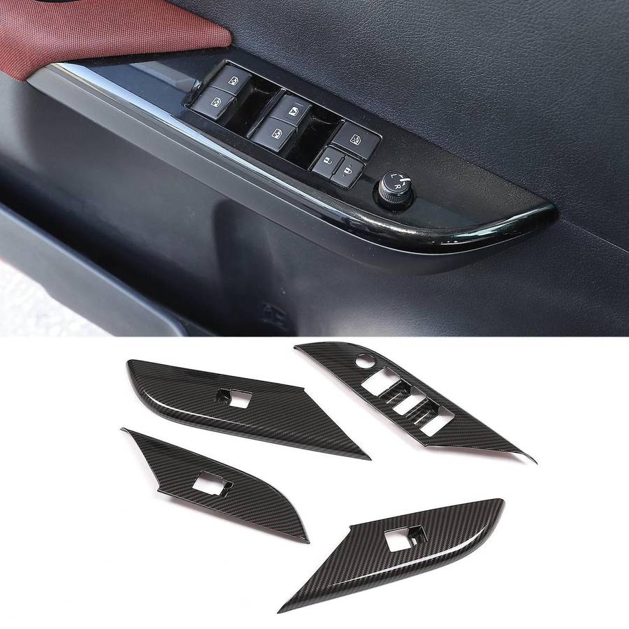 For Toyota Hilux 15-21 Door Glass Lifting Armrest Cover Carbon Fiber
