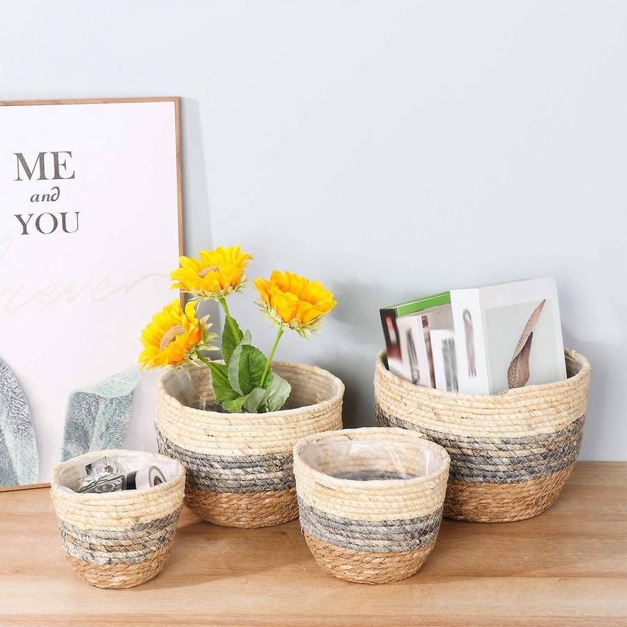 Planter Basket Indoor Outdoor 4 Pack Hand Woven Storage Basket