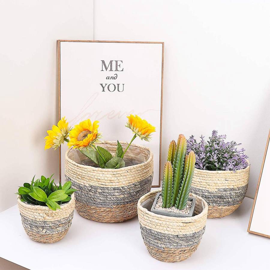 Planter Basket Indoor Outdoor 4 Pack Hand Woven Storage Basket