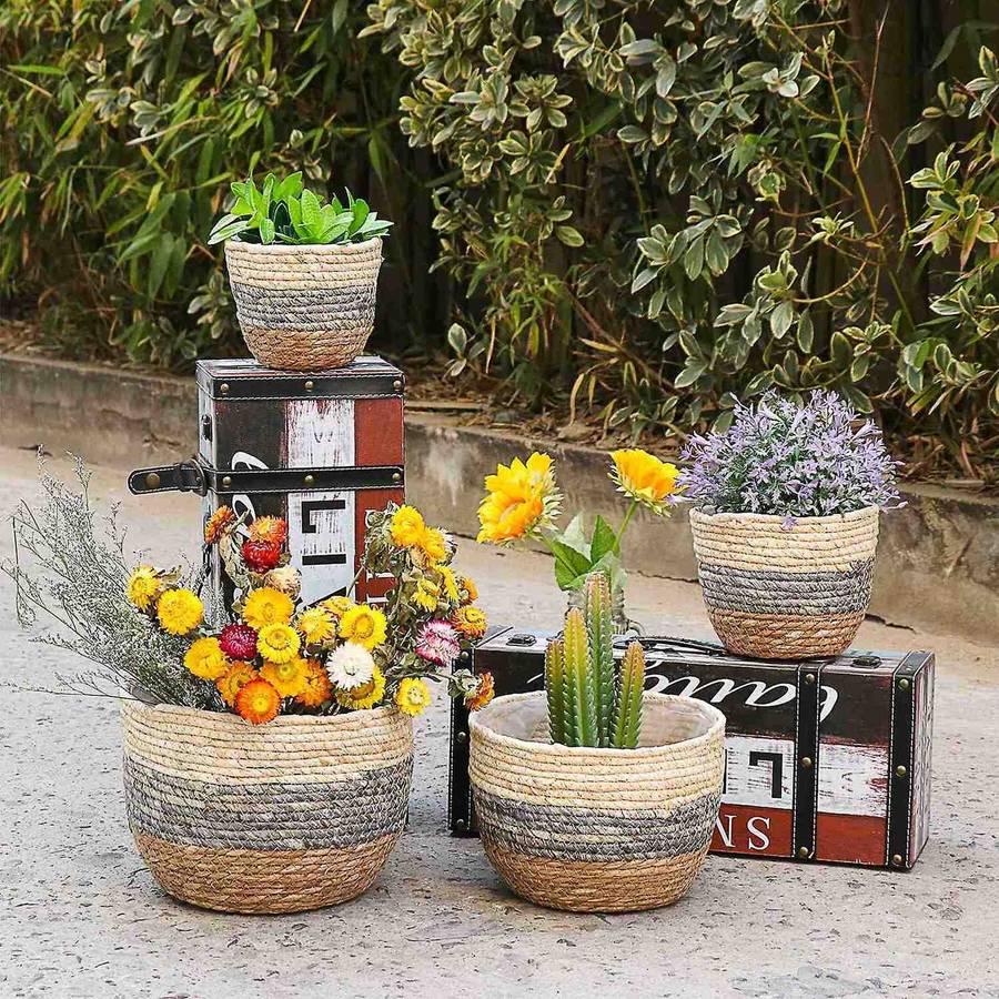 Planter Basket Indoor Outdoor 4 Pack Hand Woven Storage Basket