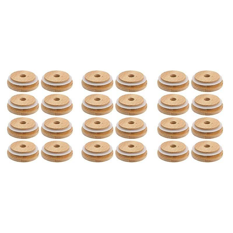 24x Reusable Bamboo Jar Lids 70mm with Hole for Wide Mouth Mason Jar