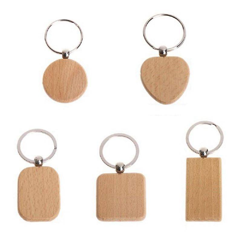 80pcs Blank Wooden Wooden Keychain Diy Wooden Keychain Gift (mixed)